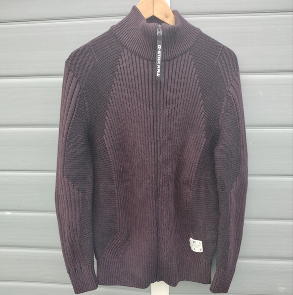 G-Star Other - G-star Raw Plated 3D Biker Zip Through Knit Sweater Turtleneck Men's Size M NWOT